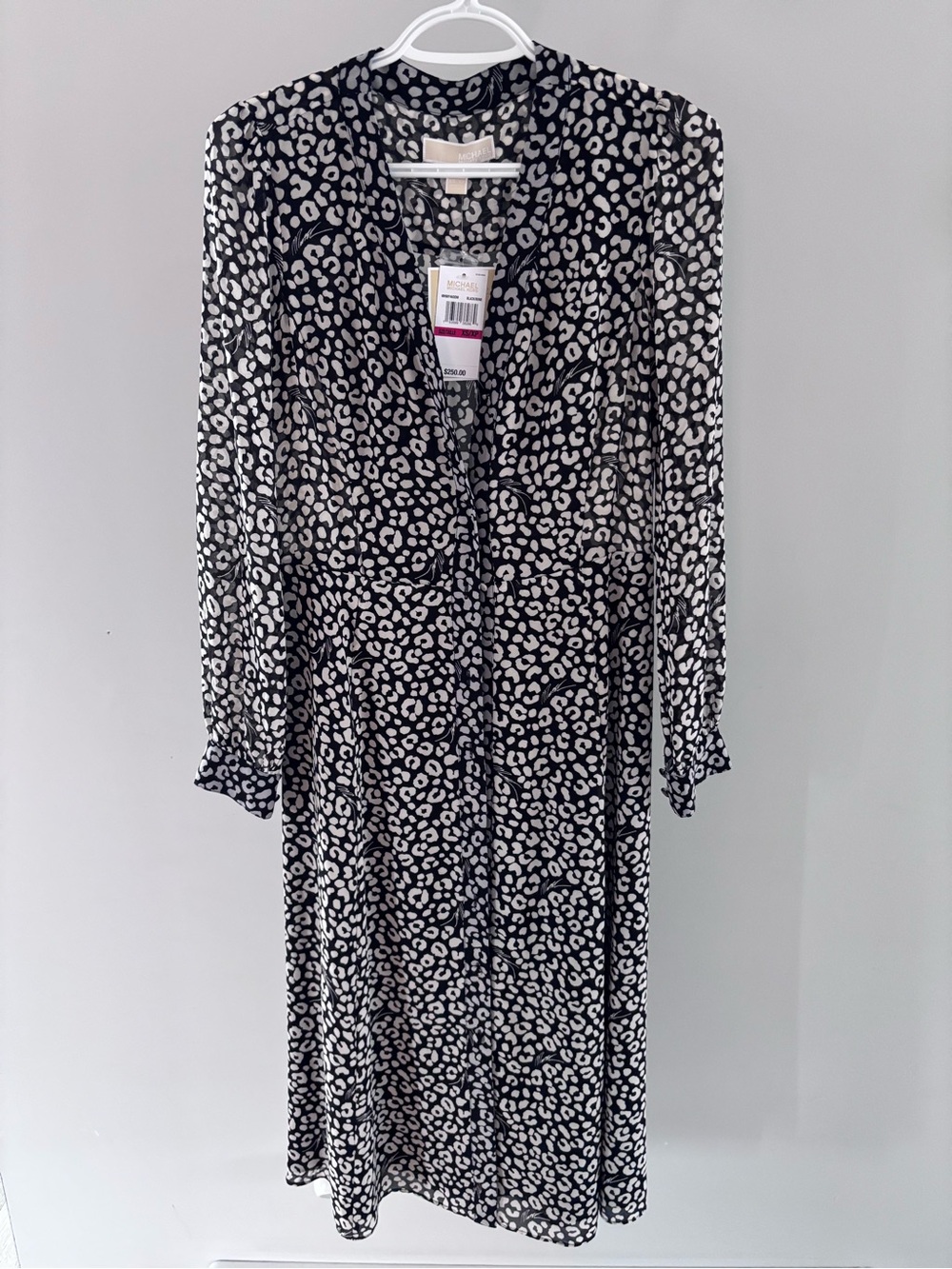 Michael Kors Black and White Long Sleeve Button Up Dress NWT